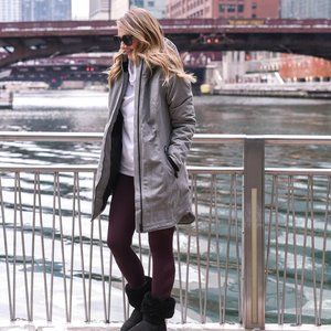 Athleta Cascades Parka in Gray Fleece Lined Jacket Winter Puffy Coat